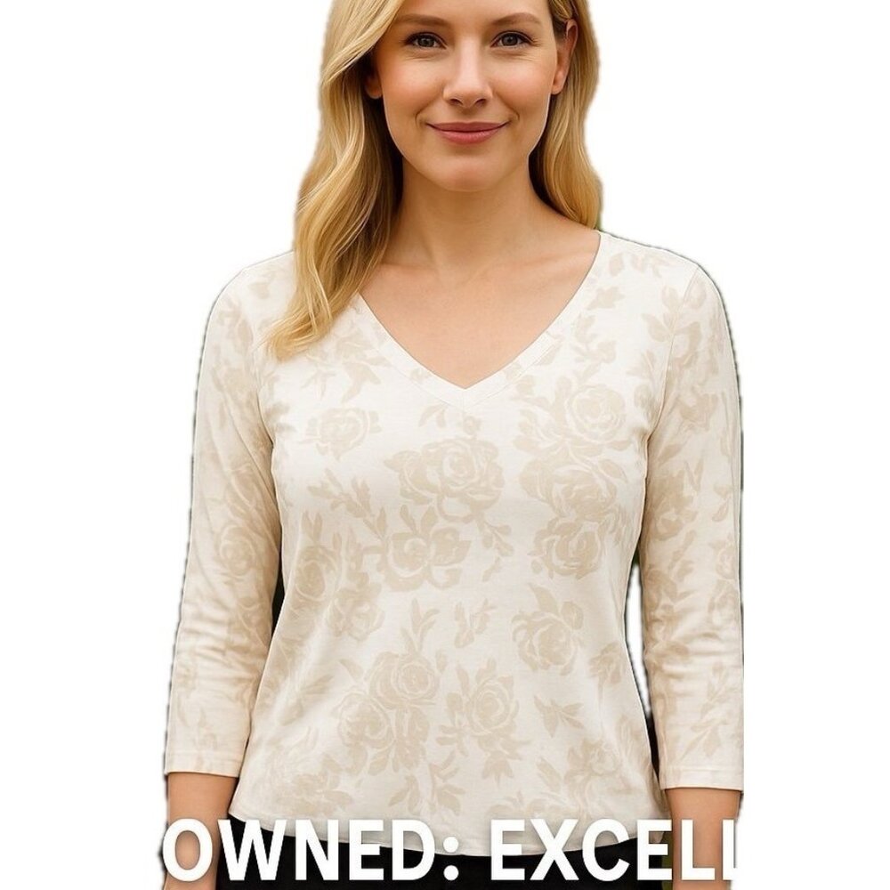 The Limited Women's Lacy V-Neck Floral 3/4 Sleeve Top Medium